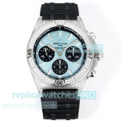 1:1 Replica BLS Factory Breitling Chronomat 42mm Baby Blue Dial Diamond-Set Watch 